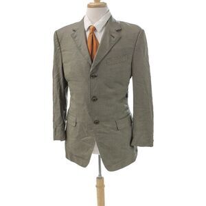 Canali Mens Brown Checked Silk Blend Blazer Button Closure Size 50